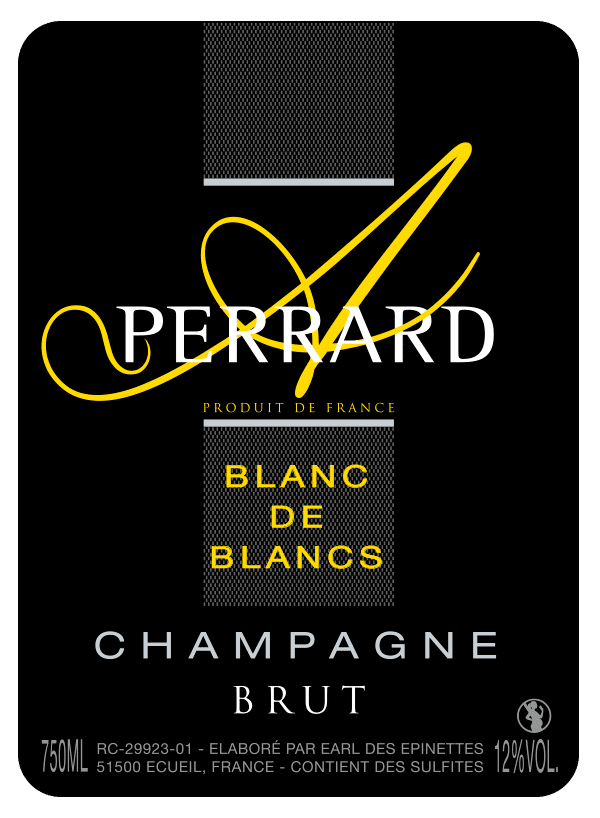 étiquette bouteille de champagne de la maison Perrard blanc de blancs