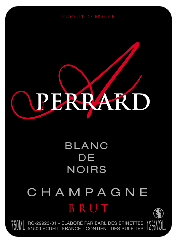 étiquette bouteille de champagne de la maison Perrard blanc de noirs