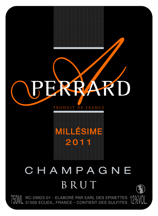 étiquette bouteille de champagne de la maison Perrard millésime